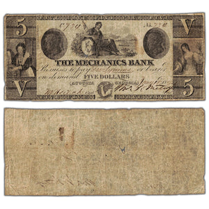 SOLD United States 1854 The Mechanics Bank $5 Five Dollars Obsolete Note - Hole