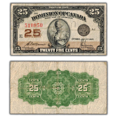 25 Cents 1923 Dominion of Canada Shinplaster Note DC-24c - Writing