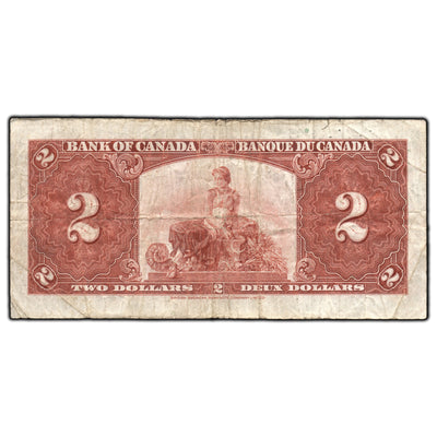 SOLD $2 1937 Bank of Canada Note Coyne-Towers J/R Prefix BC-22c - Edge Tear