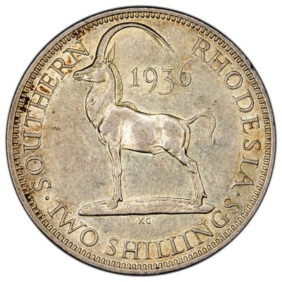 SOLD Southern Rhodesia 1936 2 Two Shillings Silver Coin KM #41