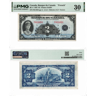 $2 1935 Banque du Canada Note French Text BC-4 - PMG VF-30