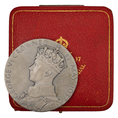 SOLD Great Britain 1937 George VI Silver Coronation Medal 57mm In Original Box