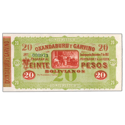Argentina Oxandaburu Y Garvino 1867 20 Pesos Remainder Note P #S1778r