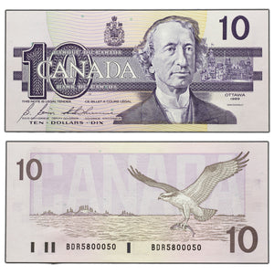 SOLD $10 1989 Bank of Canada Note Bonin-Thiessen BDR Prefix BC-57b - Ch UNC