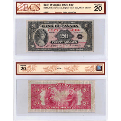 SOLD $20 1935 Bank of Canada Note English Text Small Seal BC-9b - BCS VF-20