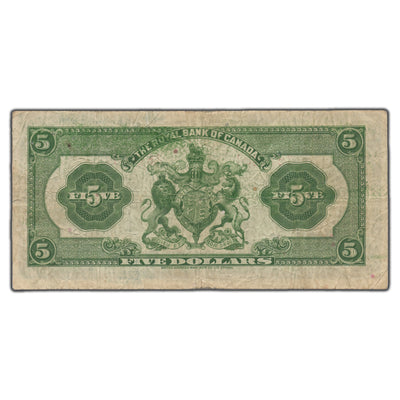 SOLD $5 1935 Royal Bank of Canada Chartered Note #630-18-02a - F/VF