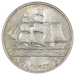 Poland 1936 Gydna Seaport 5 Złotych Silver Coin