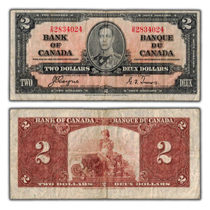 SOLD $2 1937 Bank of Canada Note Coyne-Towers D/R Prefix BC-22c - Fine