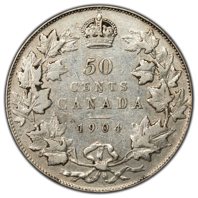 SOLD Canada 1904 50 Cents Half Dollar Silver Coin - Key Date - F/VF