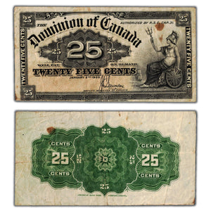 SOLD 25 Cents 1900 Dominion of Canada Shinplaster Note Saunders DC-15c - VF (staining)