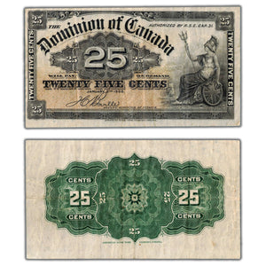 SOLD 25 Cents 1900 Dominion of Canada Shinplaster Note Boville DC-15b - VF