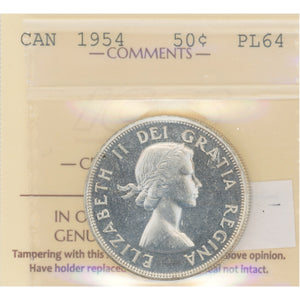 SOLD Canada 1954 50 Cents Half Dollar Silver Coin - ICCS PL-64