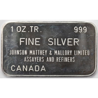 SOLD Johnson Matthey Mallory JM&M 1oz .999 Fine Silver Bar Occidental Gold Rush 1976