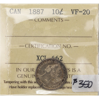 SOLD Canada 1887 10 Cents Dime Silver Coin - ICCS VF-20