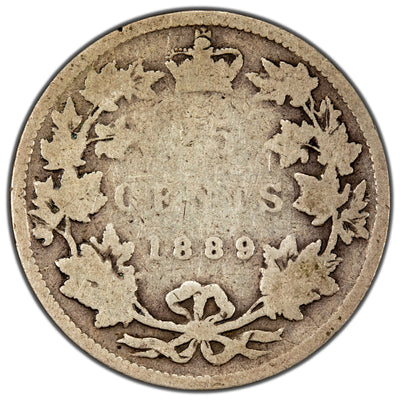 Canada 1889 25 Cents Quarter Silver Coin - AG