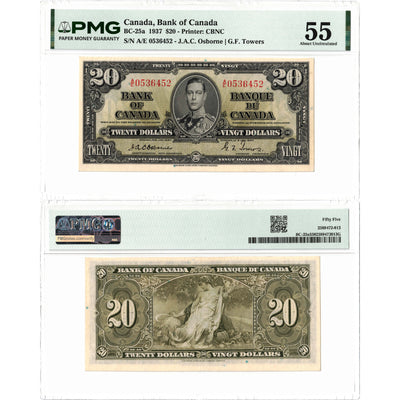 $20 1937 Bank of Canada Note Osborne Signature BC-25a - PMG AU-55