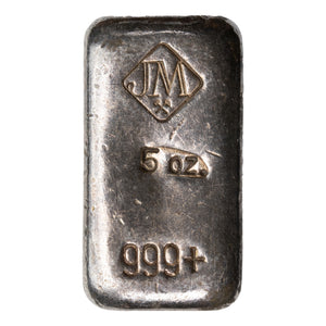 SOLD Johnson Matthey 5oz .999 Fine Silver Poured Bar