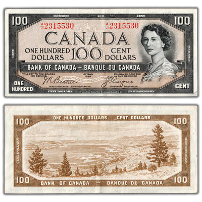 SOLD $100 1954 Bank of Canada Note Devil Face A/J Prefix BC-35b - VF