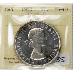 SOLD Canada 1953 NSF $1 Silver Dollar Coin - ICCS MS-63