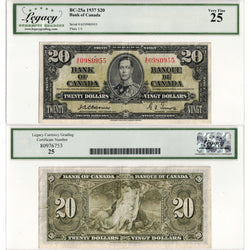 $20 1937 Bank of Canada Note Osborne Signature BC-25a - Legacy VF-25