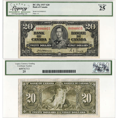 $20 1937 Bank of Canada Note Osborne Signature BC-25a - Legacy VF-25