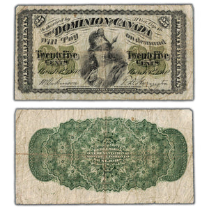 SOLD 25 Cents 1870 Dominion of Canada Shinplaster Note DC-1c - VG+