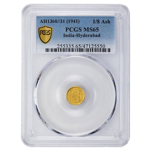 SOLD India Hyderabad AH1360 31 (1941) 1/8 Ashrafi Gold Coin PCGS MS-65 Y# 54.2