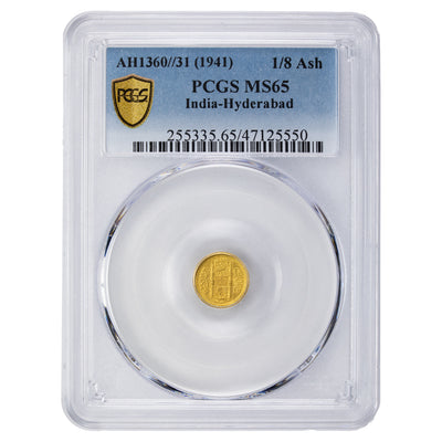 SOLD India Hyderabad AH1360 31 (1941) 1/8 Ashrafi Gold Coin PCGS MS-65 Y# 54.2