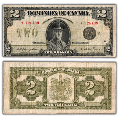 SOLD $2 1923 Dominion of Canada Note Campbell-Sellar Black Seal Series V DC-26j - F/VF