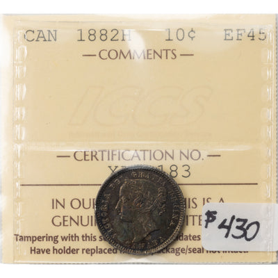 SOLD Canada 1883-H 10 Cents Dime Silver Coin - ICCS EF-45