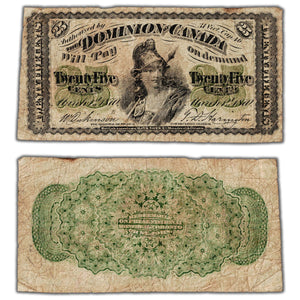 25 Cents 1870 Dominion of Canada Shinplaster Note Letter 'B' DC-1b - Fine