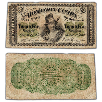 25 Cents 1870 Dominion of Canada Shinplaster Note Letter 'B' DC-1b - Fine