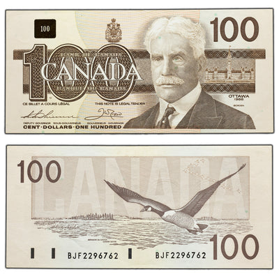 SOLD $100 1988 Bank of Canada Note Thiessen-Crow BJF Prefix BC-60a-i - AU