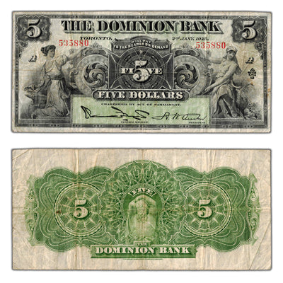 $5 1925 The Dominion Bank Canada Chartered Note #220-16-14 - F/VF