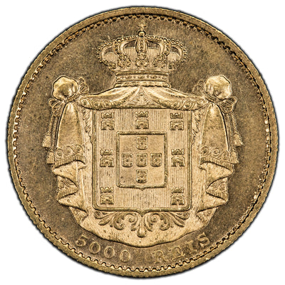 SOLD Portugal 1889 5000 Reis Gold Coin