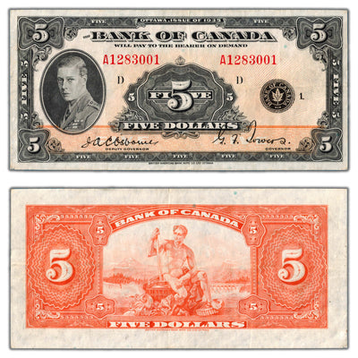 SOLD $5 1935 Bank of Canada Note English Text BC-5 - VF/EF