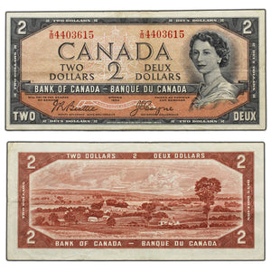 SOLD $2 1954 Bank of Canada Note Devil Face I/B Prefix BC-30b - VF/EF