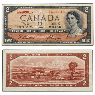 SOLD $2 1954 Bank of Canada Note Devil Face I/B Prefix BC-30b - VF/EF
