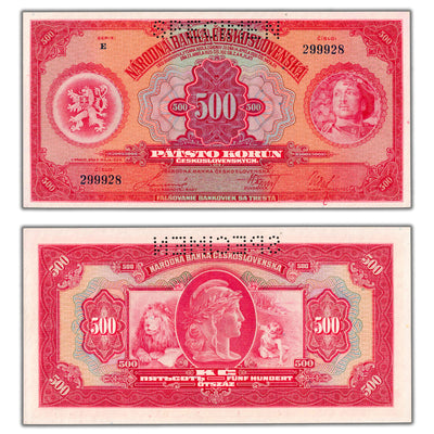 SOLD Czechoslovakia 1929 500 Korun Specimen Note P #24s - UNC