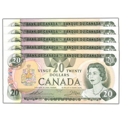 SOLD $20 1979 Bank of Canada Notes Thieseen-Crow BC-54c - 5 Consecutive Choice UNC