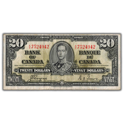 $20 1937 Bank of Canada Note Coyne-Towers K/E Prefix BC-25c - F/VF