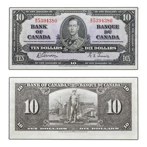 SOLD $10 1937 Bank of Canada Note Gordon-Towers W/D Prefix BC-24b - VF/EF