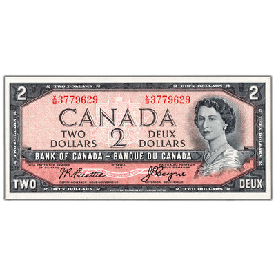 $2 1954 Bank of Canada Note Beattie-Coyne X/B Prefix BC-38a - AU-58