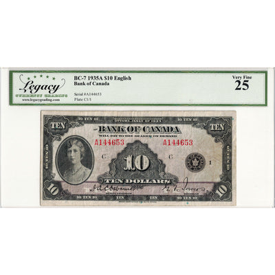 $10 1935 Bank of Canada Note English Text BC-7 - Legacy VF-25
