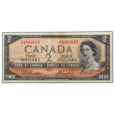 SOLD $2 1954 Bank of Canada Note Devil Face I/B Prefix BC-30b - VF/EF