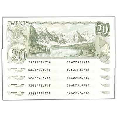 SOLD $20 1979 Bank of Canada Notes Thieseen-Crow BC-54c - 5 Consecutive Choice UNC