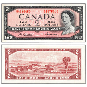 SOLD $2 1954 Bank of Canada Note Beattie-Rasminsky N/U Prefix BC-38b - Choice UNC