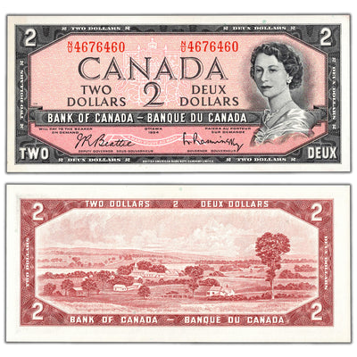 $2 1954 Bank of Canada Note Beattie-Rasminsky N/U Prefix BC-38b - Choice UNC
