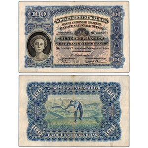 SOLD Switzerland 1939 100 Franken Note P #35k - Minor Tear Repair