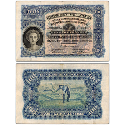 SOLD Switzerland 1939 100 Franken Note P #35k - Minor Tear Repair